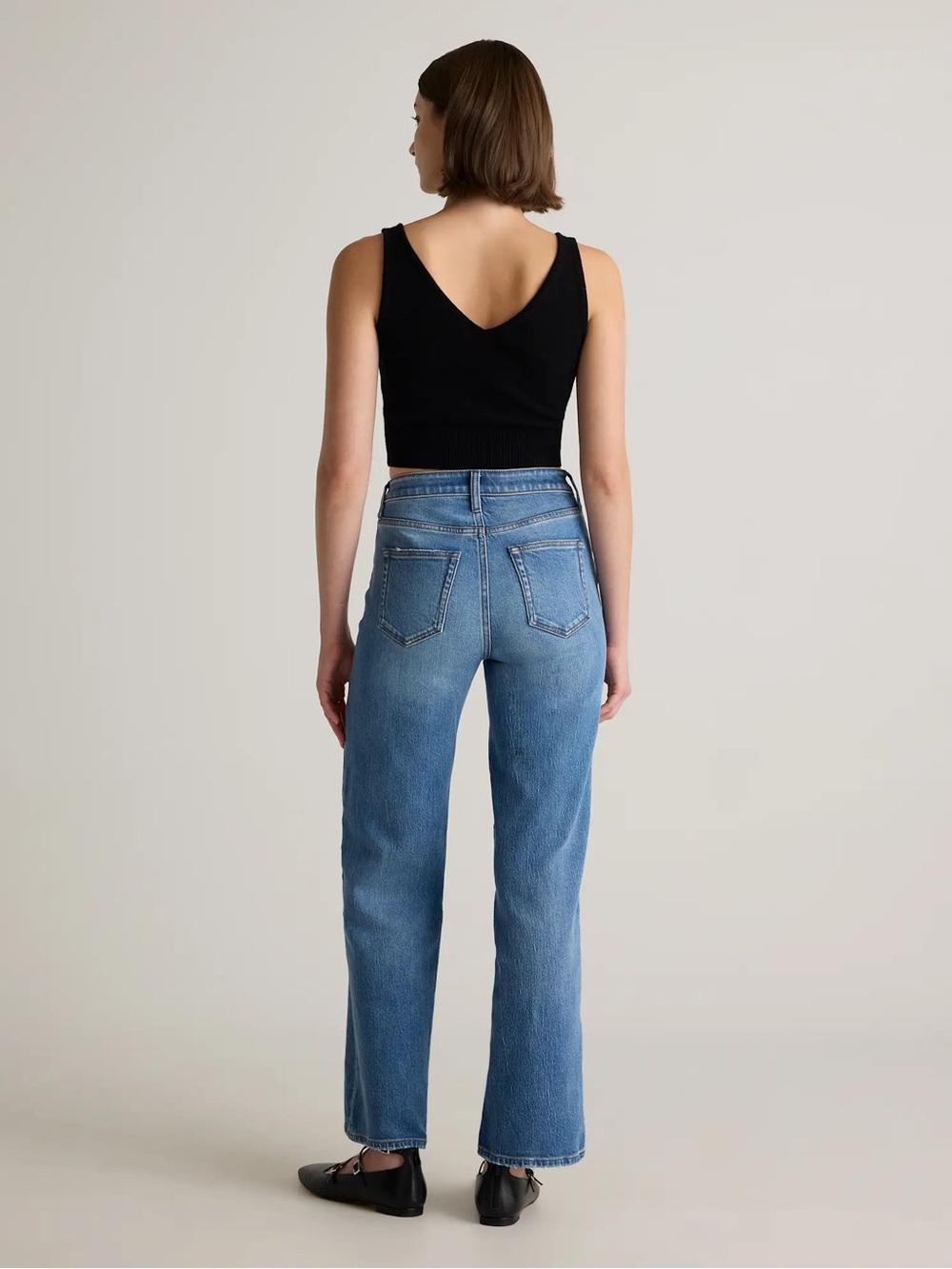 NWT Quince Bella Stretch Relaxed Straight Jeans Size 27 Atlantic Blue Preppy - Picture 2 of 12